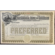 Very Rare Antique 1890s Chattanooga Rome And Southern Railroad Co. Stock Certificate