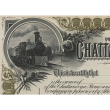 Very Rare Antique 1890s Chattanooga Rome And Southern Railroad Co. Stock Certificate